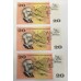 AUSTRALIA 1966 . TWENTY 20 DOLLAR BANKNOTES . CONSECUTIVE TRIO . MINOR CENTRE OBSTRUCTION AS AN ERROR